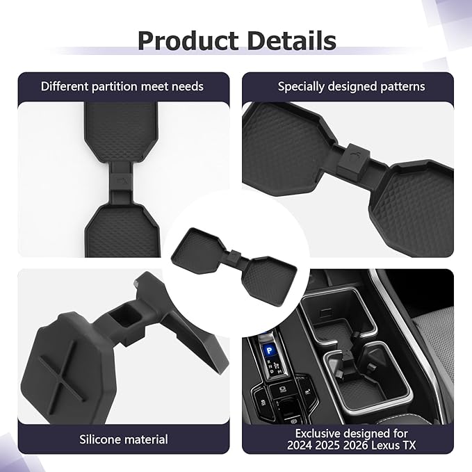LUWU 2025 2026 TX350 Center Console Cup Holder Compatible with 2024 2025 2026 Lexus TX350/TX500/TX550 Accessories Premium Silicone Cup Holder Mat Spill-Proof, Easy Install & Clean, Black