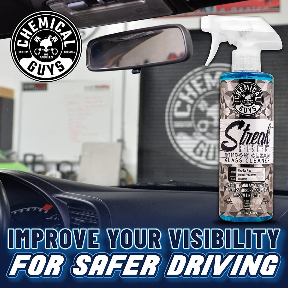 Chemical Guys CLD3001602 Streak Free Glass & Window Cleaner (Works on Mirrors, Navigation Screens & More; Car, Truck, SUV and Home Use), Ammonia Free & Safe on Tinted Windows, (2 Pack) 16 fl oz