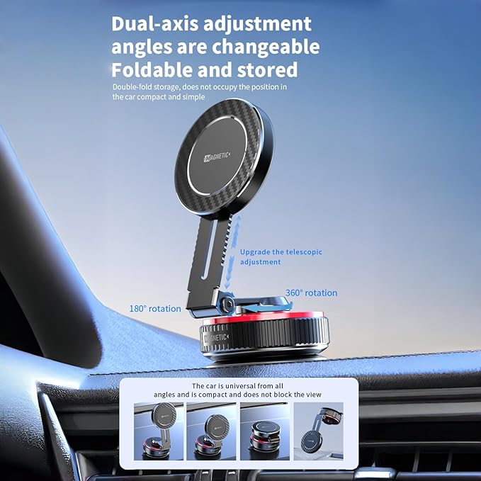 2026 Upgraded Vacuum Magnetic Mobile Phone Holder Cars for Magsafe Car Mount, Exclusive Metal Adjustable Telescopic Rod,Suction Cup Mobile Phone Holder for iPhone17 Pro Max 16 15 14 13 12 & Samsun