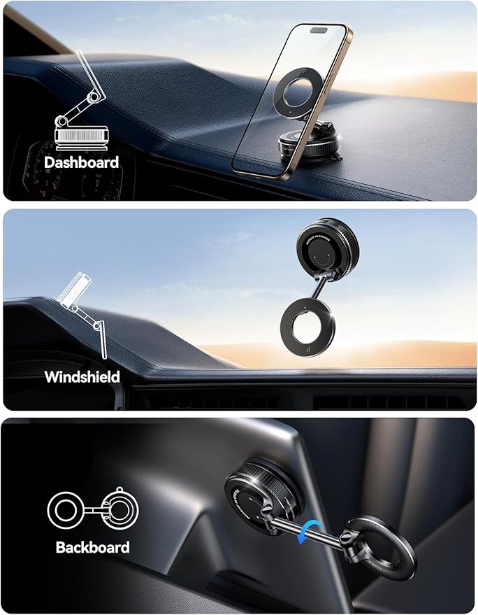 JOYROOM Vacuum Magnetic Phone Holder for Car, Strongest Suction Cup Phone Mount, 360° Adjustable Magsafe Car Mount, Foldable Car Phone Holder for iPhone 17 Pro Max 16 15 14 13 12 Plus/Android