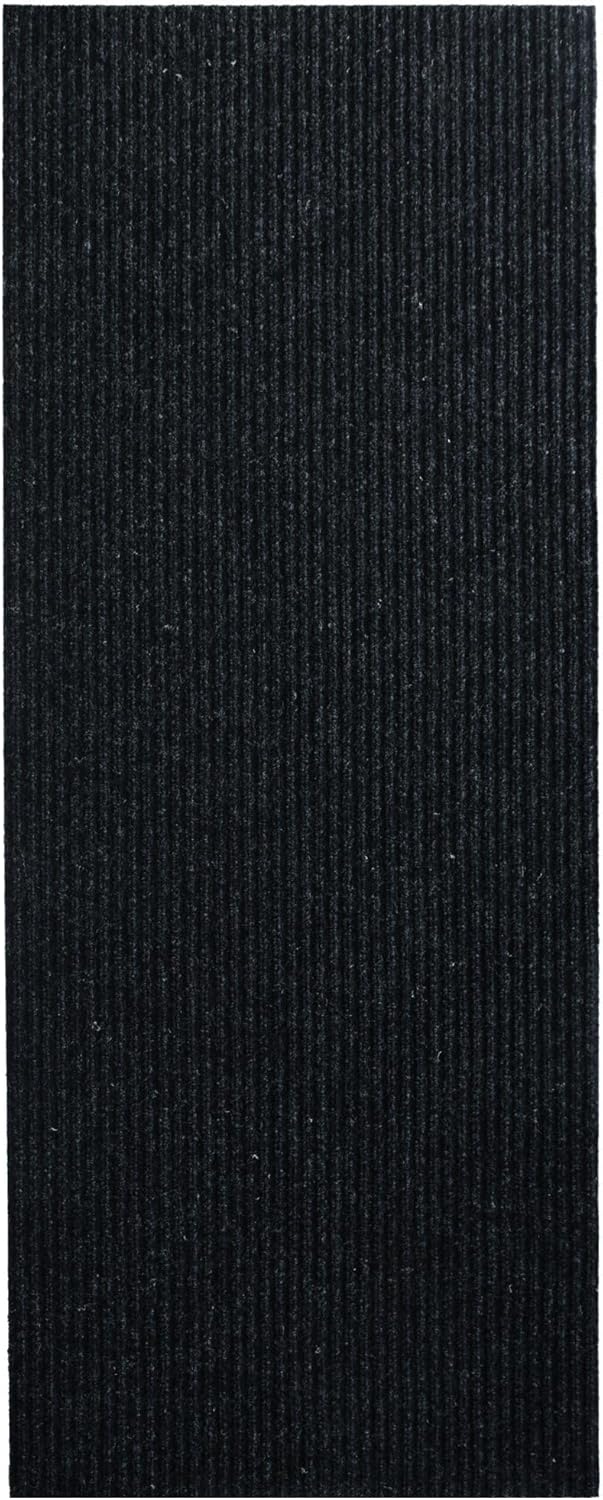 iCustomRug Spartan Weather Warrior Indoor/Outdoor Utility Ribbed Carpet Runner with Non-Slip Thermoplastic Rubber Backing, 28in X 22ft in Black