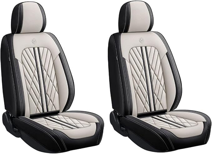 Premium Nappa Leatherette Car Seat Cover Set Custom Fit for Honda CR-V CRV 2000-2023 2024 2025 2026 Water-Proof Breathable Faux Leather Seat Cushion Protectors (Front 2 Seats,Beige Black)