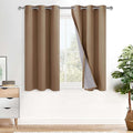 XWZO Full Shading Blackout Curtains 45 Inches Length - Heat and Light Blocking Ring Top Window Drapes with Black Liner Backing for Bedroom Sewn with Tiebacks, Cappuccino, W42 x L45, Set of 2 Panels