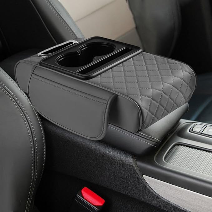 Car Center Console Pad PU Leather Armrest Organizer with Tissue Box Slot for Vehicles, Style D