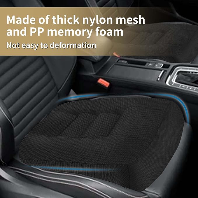 ESMING Car Booster Seat Cushion with Adjustable Height for Short Drivers, Tailbone Pain Relief, Breathable Mesh Memory Foam for Truck SUV Office Chair 15.7x15.7x4.7 Inches - Black