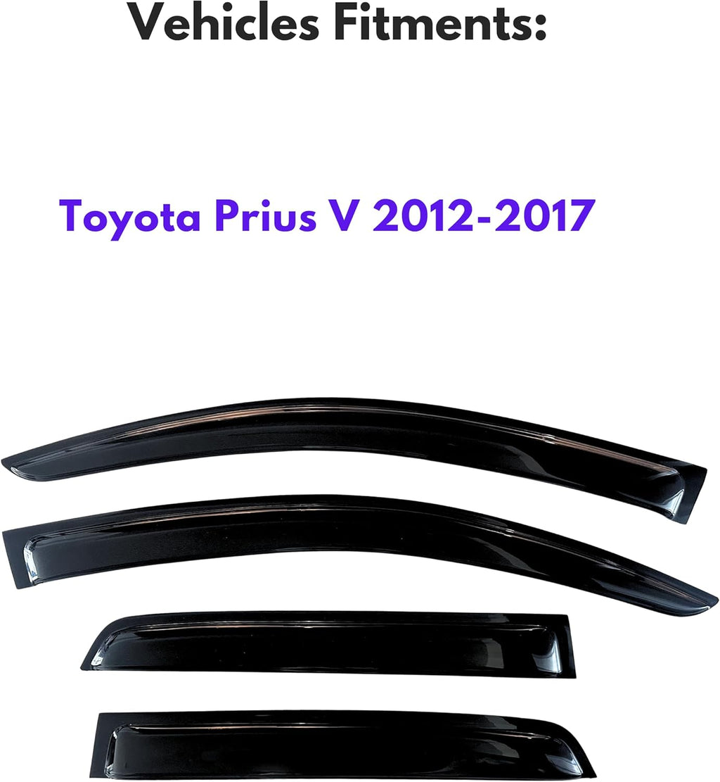 KPY Window Visor Compatible with Toyota Prius V 2012-2017 (Model V Only), 4PC Rain Guard Side Window Vent Deflectors Tape-On Style, 2012 2013 2014 2015 2016 2017