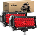Nilight 6.5 Inch LED Light Pod Red Triple Row 2PCS 120W Flood Spot Combo Driving Fog Fishing Hunting Emergency Safety Signal Deck Trailer Lighting for UTV Pick-up Van Boat Tractor
