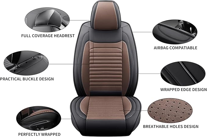 Car Seat Covers Full Set Fit for Toyota Prius 2001-2026, Premium Faux Leather Car Seat Protector,Breathable Anti-Slip Full Wrapping Edge Seat Covers(Black&Brown,Full Set)