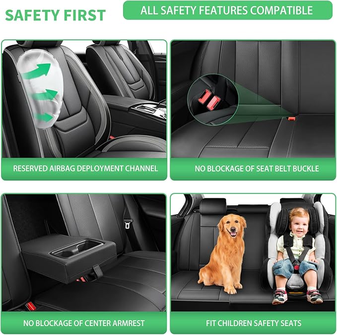 Fit Kona Car Seat Covers for Hyundai Kona 2018-2024 2025 2026 -Upgraded Premium Waterproof & Breathable Leather,Airbag Compatible,All-Weather Seat Cushion Protector,2 Front/Black-Grey