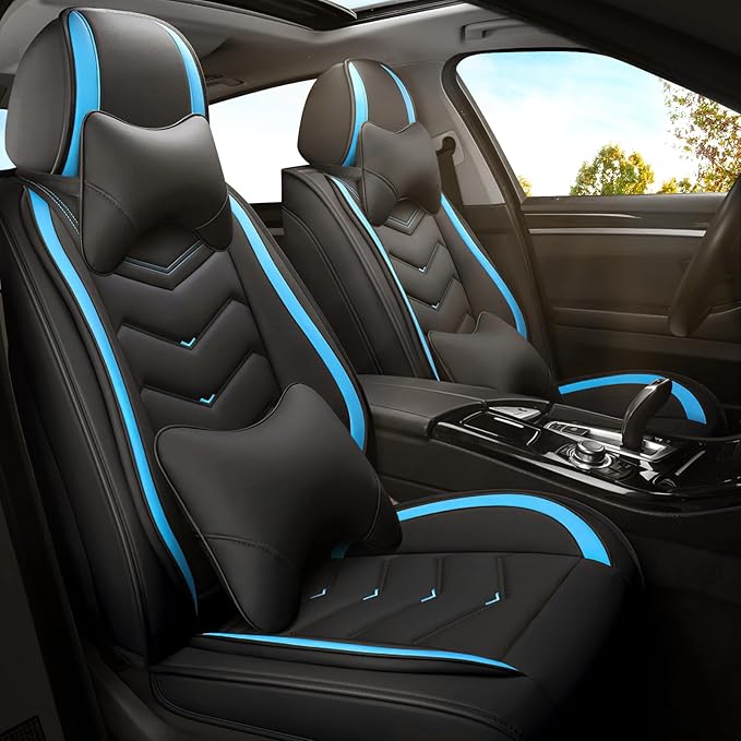 Car Seat Covers for Hyundai Sonata 2002-2026, Premium Nappa Leather Car Seat Cover, Stylish Sport Seat Covers， Automobile Seat Cover Sets.(Luxury 2 Seats/Black Blue)
