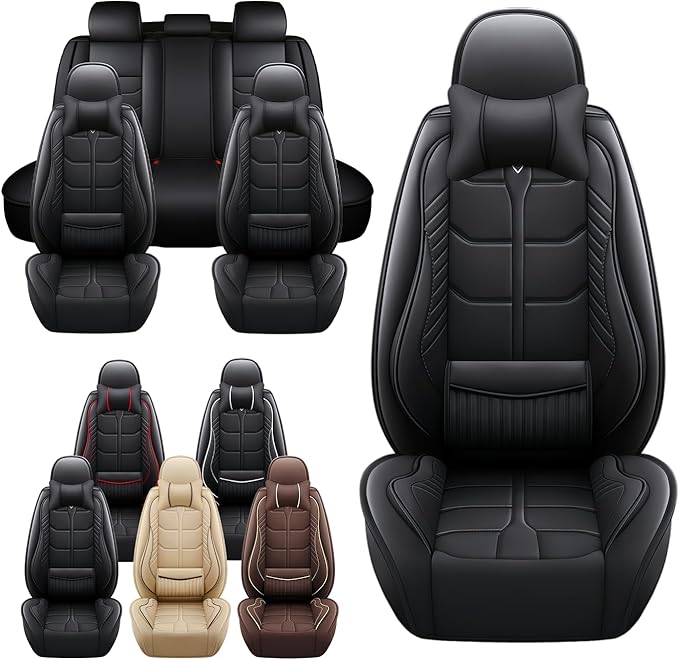 Leather Car Seat Covers Fit for Toyota Yaris iA 2017-2018, 5 Seater Car Seat Cover, Premium Waterproof, Scratch Resistant Car Interior Accessories (Full Set with Pillow Black)