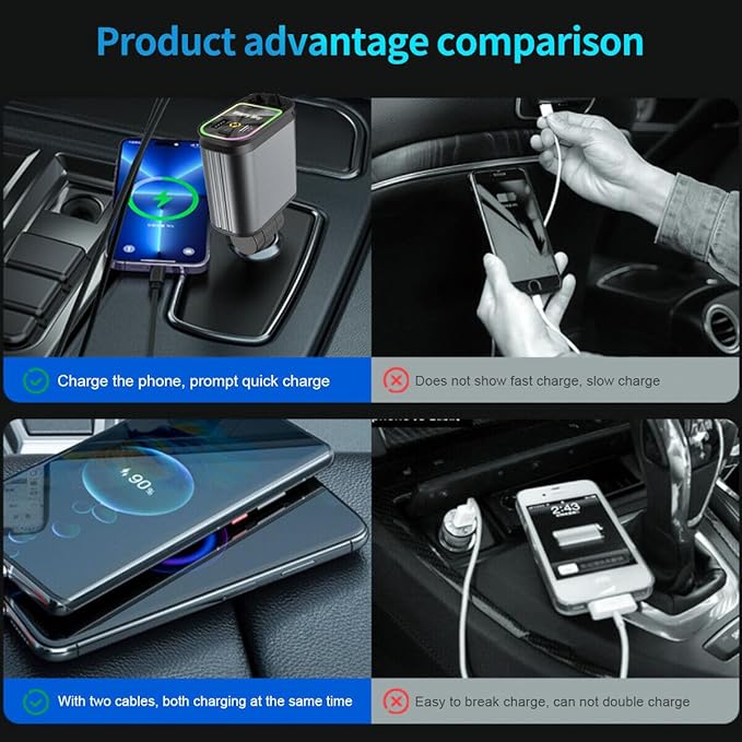 Starlight Retractable Car Charger Adapter for iPhone 17,4 in 1 Fast Charging Car Phone Charger,69W USB C Car Truck Accessories,Road Trip Essentials Gift for Men Women for iPhone 17/16/15/14/13,Galaxy