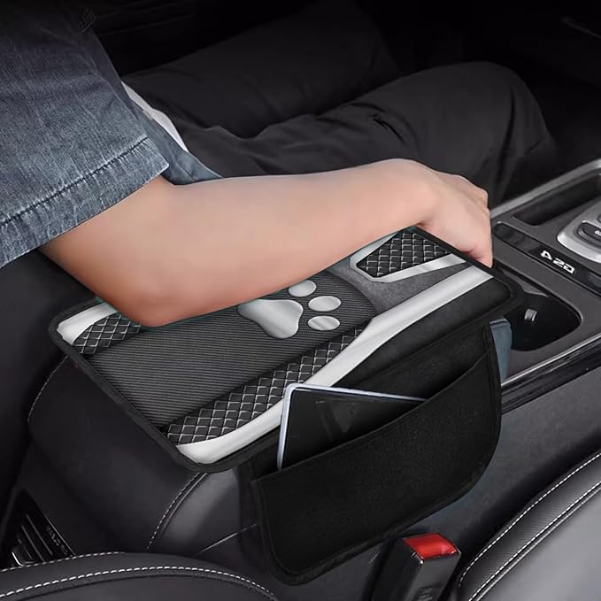 Metal-Like Dog Paw Print Car Armrest Cover Washable Middle Console Cover Scratch-Resistant Armrest Seat Box Cover Protector Auto Armrest Pad Universal for Most Vehicle SUV Truck Car