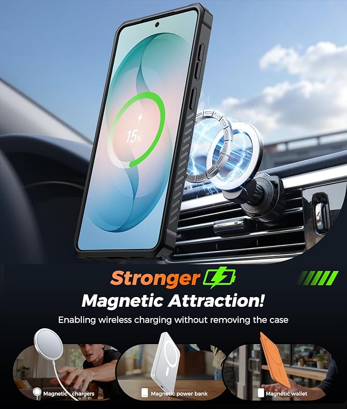 FNTCASE for Samsung Galaxy S26+ Plus Case: Magnetic Phone Case with Ring Kickstand | Screen Protector Heavy Duty Military Grade Protection Drop Proof Protective for S26 Plus 6.9 Translucent Black