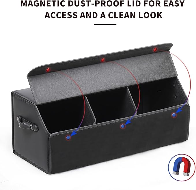 AUTOARK Leather Car Trunk Organizer,Durable Collapsible Adjustable Compartments Cargo Storage,Extra Large Capacity,AK-151