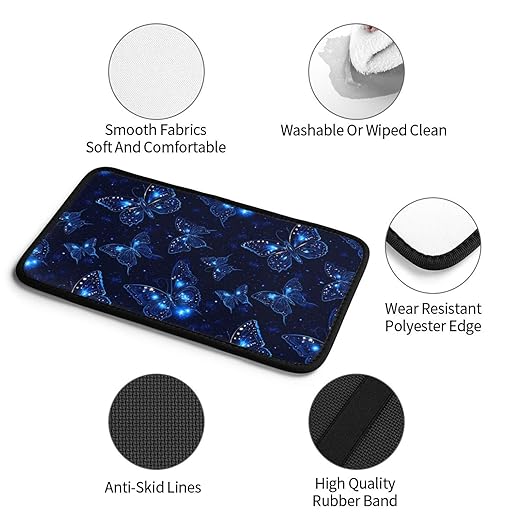 Glowing Neon Blue Celestial Style Butterfly Car Auto Armrest Cushion Cover Accessories Center Console Seat Box Pad Protector Universal Decoration for Most Vehicle SUV Truck