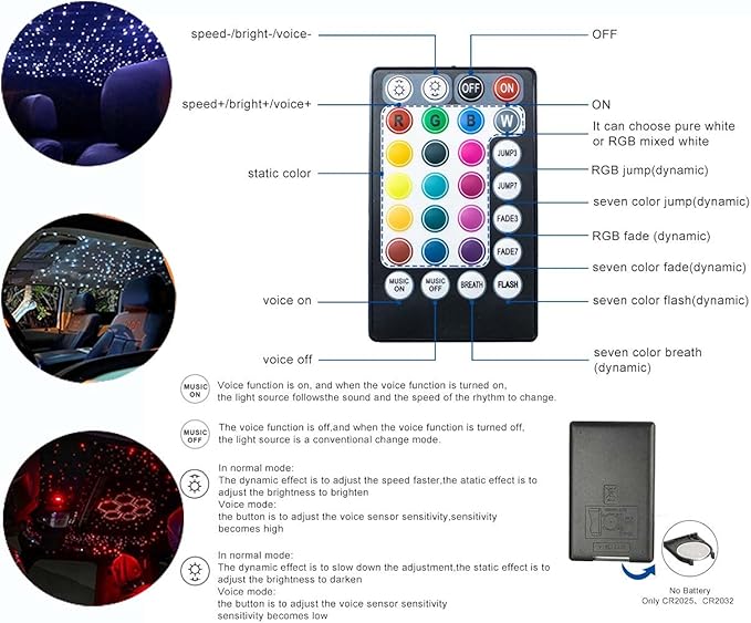 AZIMOM Car Use Bluetooth 16W Upgraded Fiber Optic Light Star Ceiling Lighting Kits Mixed 335pcs 13.1ft Optical Fibers Sound Activated APP Remote Control Livingroom Headliner Starlight Decoration