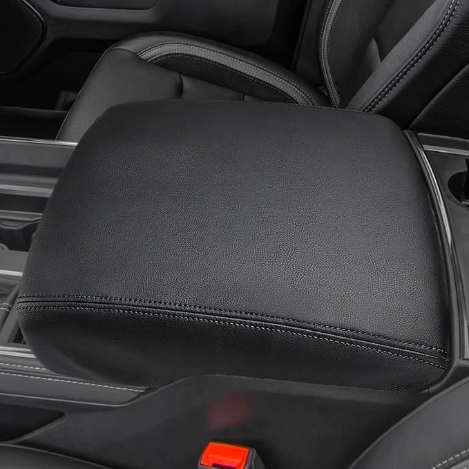 INTGET Car Center Console Cover for 2024 2025 Dodge Ram 1500 2500 3500 Accessories 2019 2020 2021 2022 2023 Armrest Arm Rest Box Lid Protector Pad Cushion Dog Seat Cover (Black with Black Stitches)