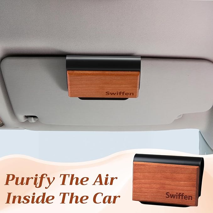 4 Pcs 4 Scents Car Wood Air Freshener Set Wood Fragrance Automotive Odor Eliminator for Visor Clip Vehicle Scent Diffuser with Amber Pine Tectona Grandis Grove Scent Refill, Clip Included