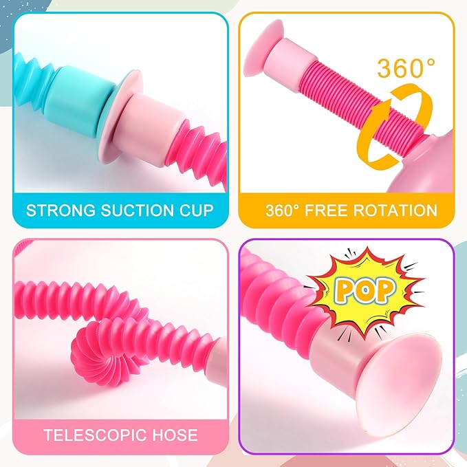 XONTEUS 4 Pcs Pop Tubes Giraffe Travel Airplane Road Trip Car Activities Essential ,Telescopic Suction Cup Sensory Fidget Toys,Screen-Free Activity for Boy & Girl , Stocking Stuffers for Kids
