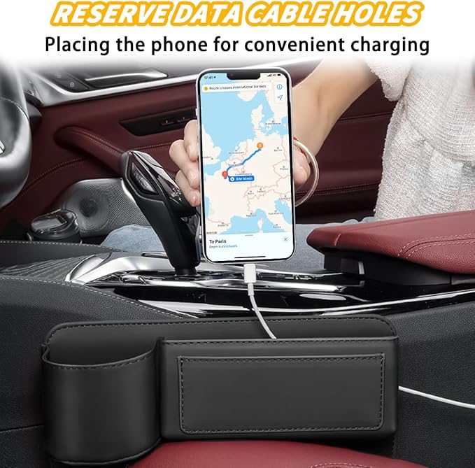 Leather Car Seat Gap Filler Organizer, Adjustable Vehicle Side Gap Storage Box, Auto Front Seat Crevice Catcher for Phones, Glasses, Keys, Universal for SUV, Sedan, Truck (Black)