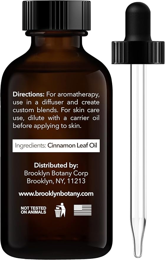 Brooklyn Botany Cinnamon Leaf Essential Oil - 100% Pure and Natural - Premium Grade Oil with Dropper - for Aromatherapy and Diffuser - 1 Fl Oz