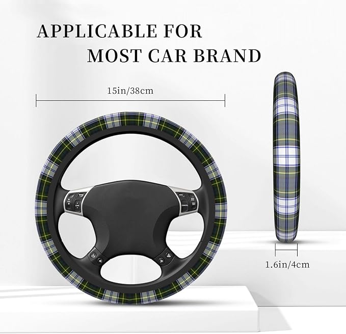 Thickened Elastic Steering Wheel Cover, Gordon Dress Tartan Plaid Ultra, Soft, Breathable, Fit for Cars, SUVs, Trucks, Stylish Comfortable Grip