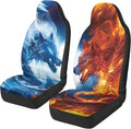 Fire and Ice Wolf Car Front Seat Covers Elastic Fabrics Universal Front Seat Cover Removable Automotive Accessories Easy Installation Suitable for Cars SUV