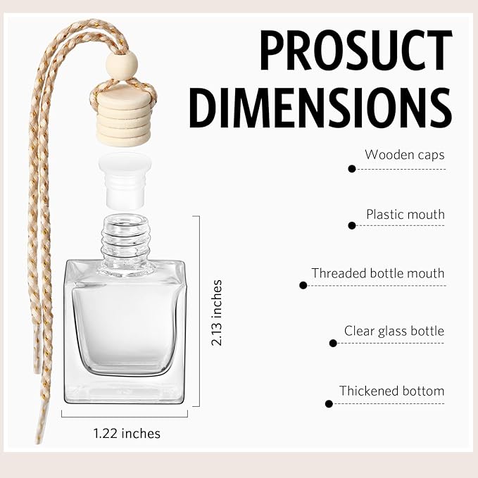 BBTO 100 Pcs Car Air Fresheners Diffuser with Wooden Cap Empty Aromatherapy Diffuser Clear Car Fragrance Holder Pendant Hanging Perfume Fresheners Bottles for Decor(Cube,Clear)
