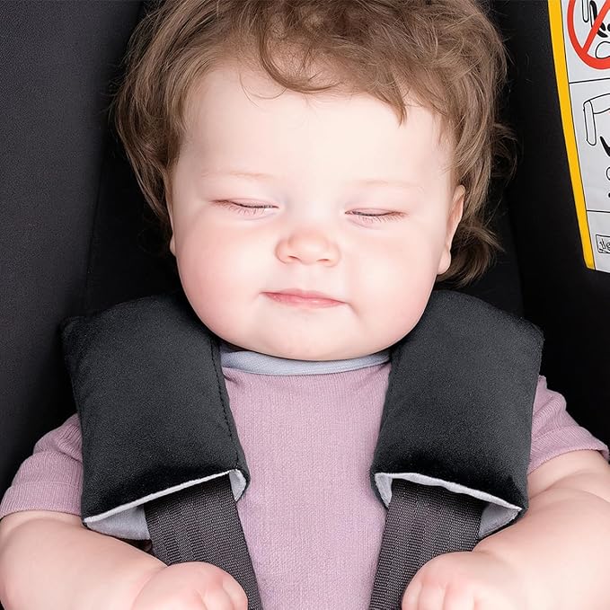 COOLBEBE Car Seat Straps Shoulder Pads for Baby Kids, Super Soft Seat Belt Covers for All Car Seats/Pushchair/Stroller/High Chair (Black/Grey)