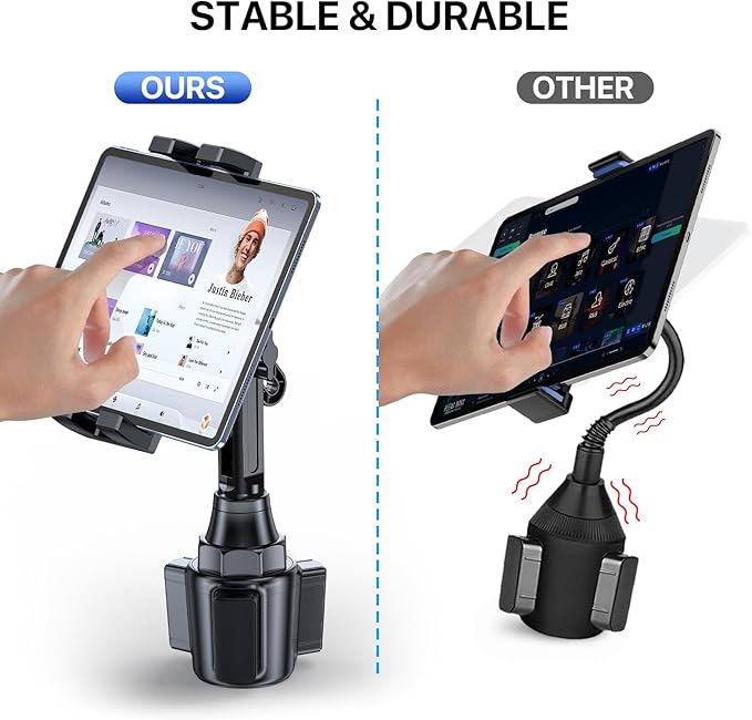 Miracase Cup Holder Tablet Mount for Car, [2025 Latest Upgraded] Adjustable Long Neck Car Tablet Holder Friendly Compatible with iPad, Pro, Air, Mini Samsung Galaxy Tab, All 6.1-12.9" Tab