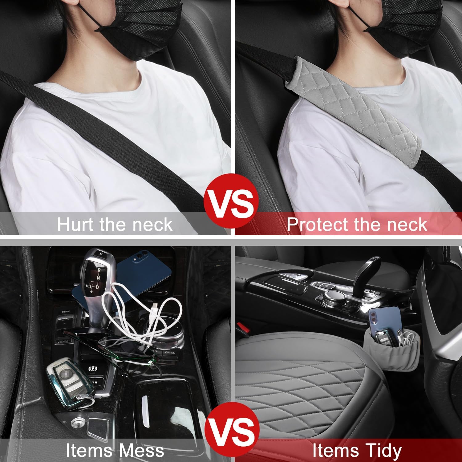 1 Pack Leather Front Car Seat Cover, Universal Sideless Car Seat Protector with Storage Pocket and Seat Belt Pad, Waterproof Automotive Seat Cover Cars Trucks SUV(Grey)