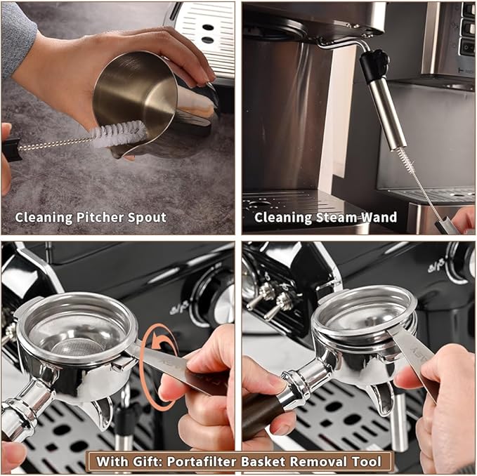 Espresso Brush Machine Cleaning Brush - CAFEMASY 5pcs Coffee Machine Cleaning Brush Pack Barista Tools for Cleaning Espresso Machine Group Head Steam Wand Milk Frother Drip Tray Coffee Mug