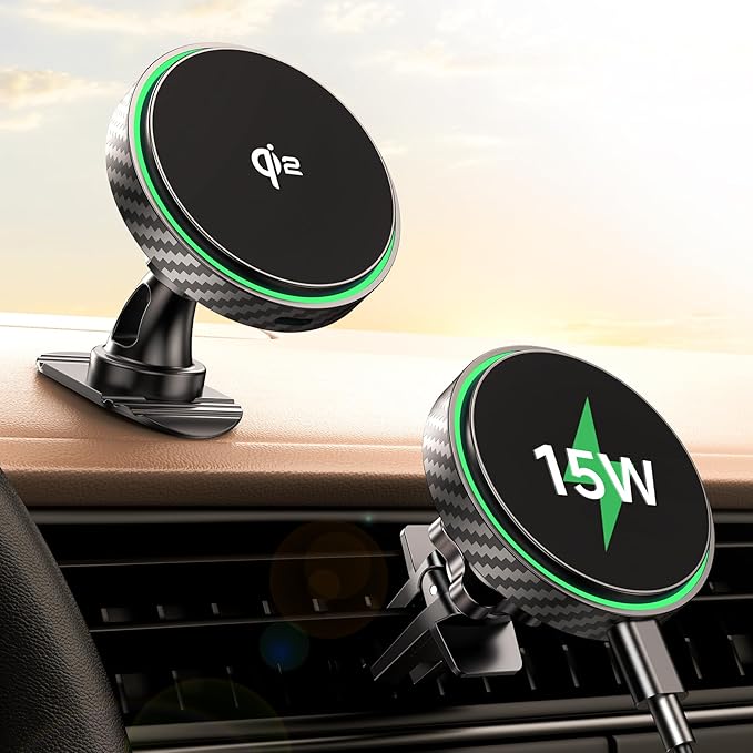 for Magsafe Car Mount Charger 2026 New [Qi2 Certified-15W], 360° Rotatation [Dash & Vent] Wireless Car Charger, for iPhone 17 16 15 14 13 12 Series, for Magnetic iPhone Car Accessories, Black