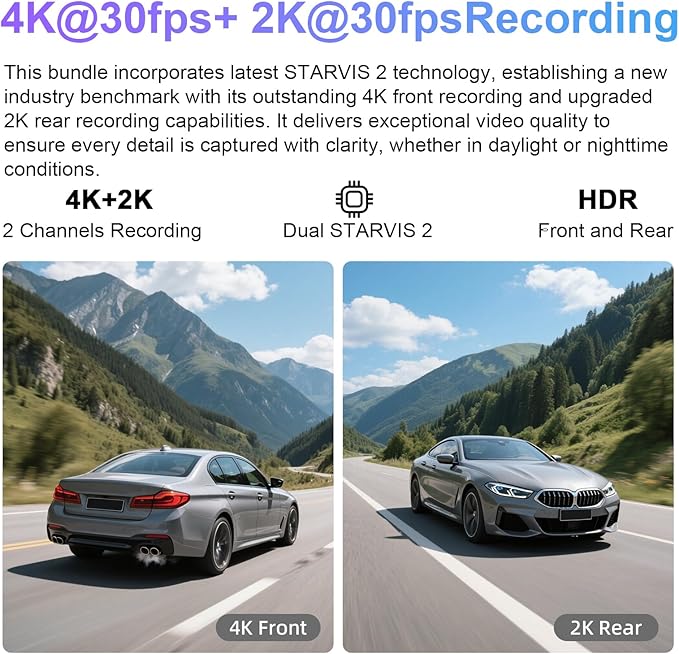4K Front & 2K Rear 2 Channel HDR Dash Cam, Dual STARVIS 2 IMX678 IMX675, Custom Fit for Subaru Crosstrek 2018-2023 (Model A),Base Limited Premium Sport etc, 5GHz WiFi, GPS, 128GB Card