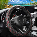 Car Steering Wheel Cover, PU Leather Non-Slip Lantern Pattern Vehicle Steering Wheel Cover Protection, Breathable Automotive Interior Protecter Accessories, Universal Fit (Black/Red)