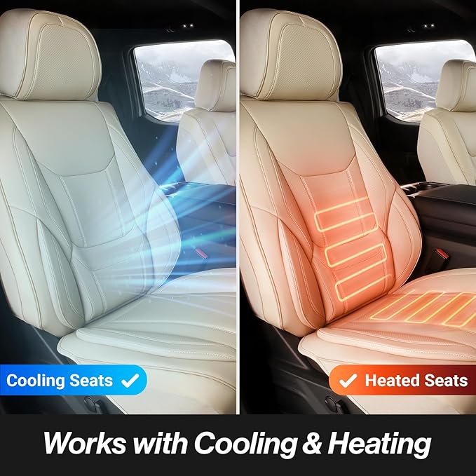 Coverland Custom Fit Car Seat Covers for SUV Compatible with [Kia Sportage, Sportage Hybrid] Premium Car Seat Cover Water Resistant Leather Non-Slip Interior Protector [Full set Beige -Size Chart X75]