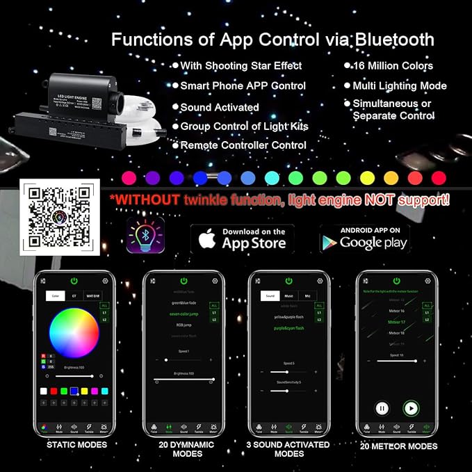 AKEPO Shooting Star Starlights Headliner Kit, 430pcs Mixed Dia. Optical Fiber Strands 9.8ft/3m with Shooting Star Effect 16W APP/Remote Control Music Activated Effect Fiber Optic Lights