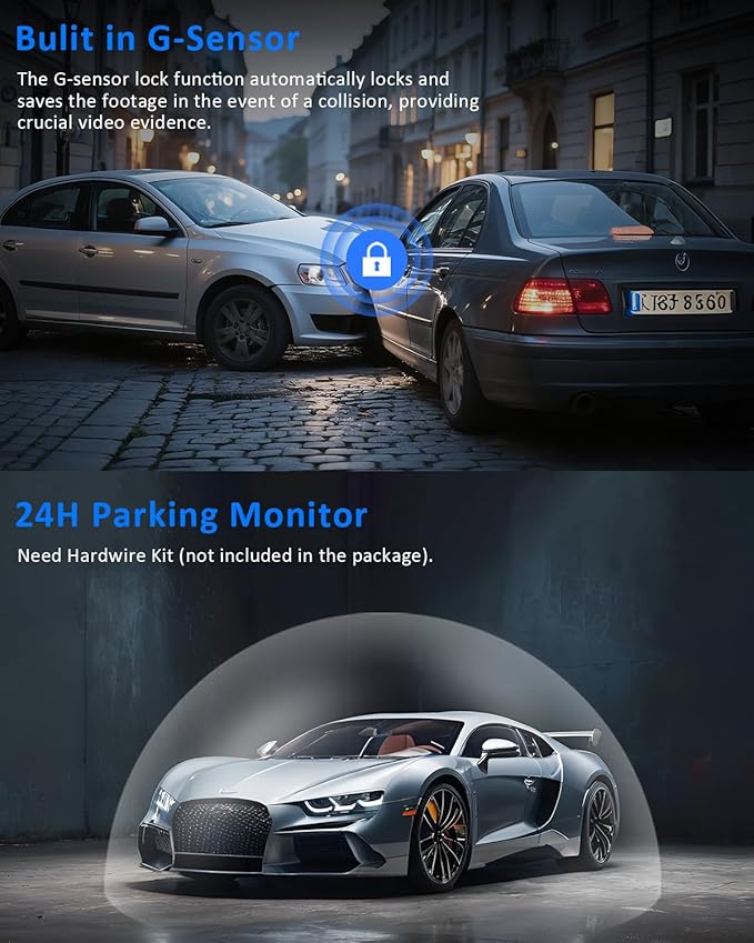 3 Channel 360 Dash Cam Front and Rear and Inside with 32G Card,1080P Dash Camera for Cars,Night Vision,3.0" IPS Screen,170° Wide Angle,Loop Recording,24H Parking Mode