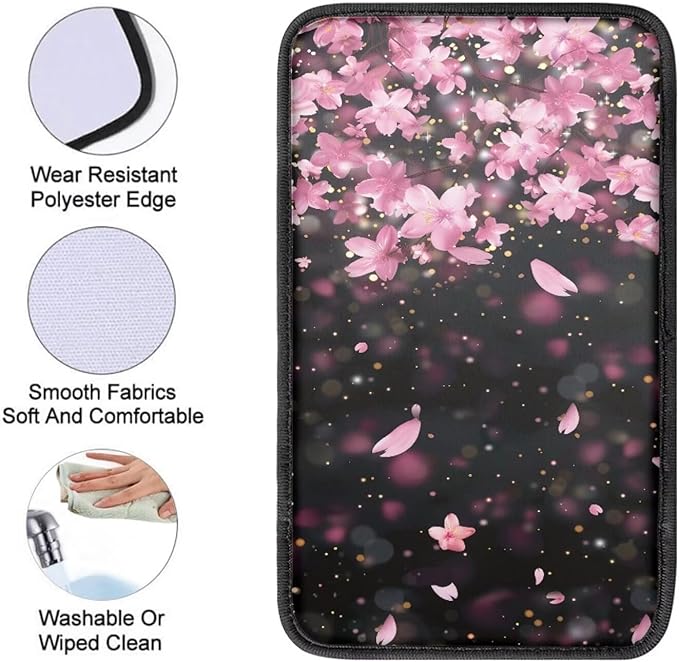 JoyLamoria Pink Cherry Blossom Automotive Armrest Pad Protector for Women Floral Car Armrest Cover Easy Install