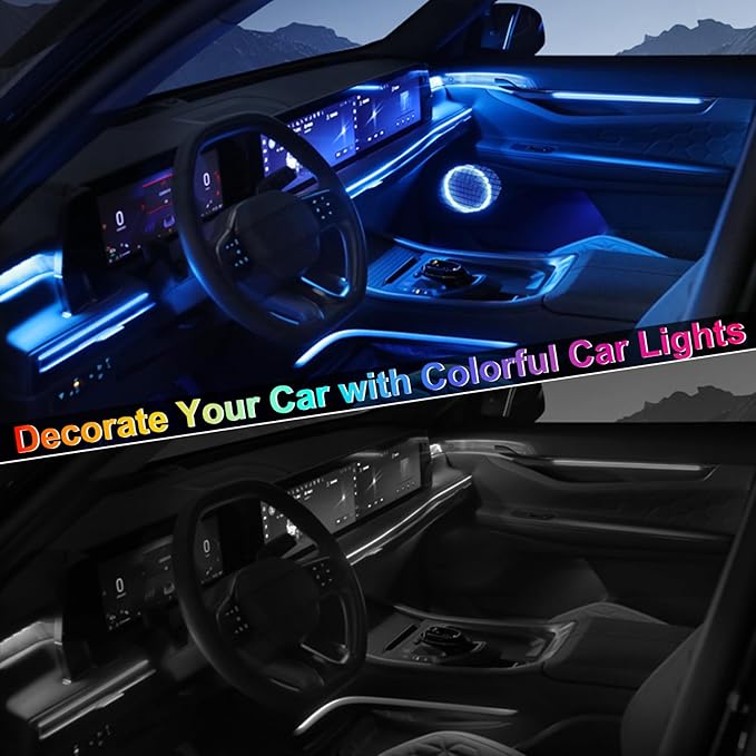 Car LED Interior Strip Lights 6 in 1 APP and Remote Control, RGB 16 Million Colors Ambient Lighting Kit with 315 inches Fiber Optic,Car Decoration for Dash Door Roof