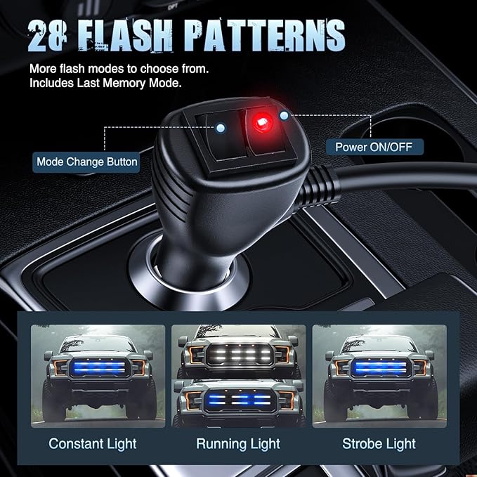 Nilight 2PCS 24 inch Truck Grille Strobe Lights Strip 384 LED Emergency Light Blue White Flexible Side Flashing Warning Caution Safety Waterproof Lighting Kit for Trucks Tow Plow Construction Vehicles