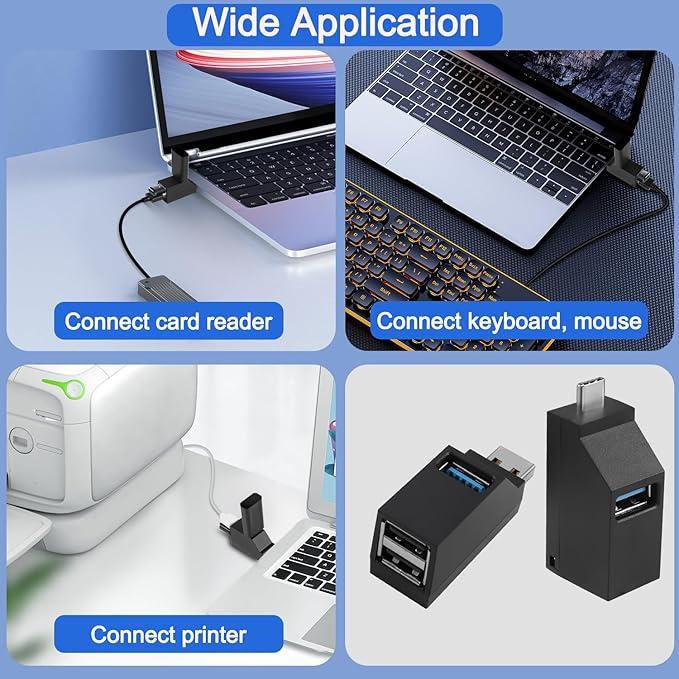 3-Port USB Hub for Laptop,USB Port Expander Adapter,1 USB 3.0 and 2 USB 2.0 Port Portable Powered Data Suitable for Connecting USB C and USB A Ports to Mobile Hard Drives, USB Flash Drives