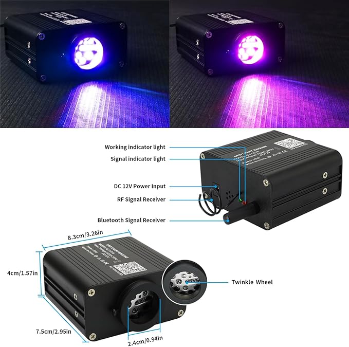 AZIMOM 16W Twinkle & Sound Activate 650pcs*0.03in*13.1ft Fiber Optic Starlight Headliner Kits for Car Home Star Ceiling Sky Decoration, APP& Remote Control Light Engine End Glow Fiber