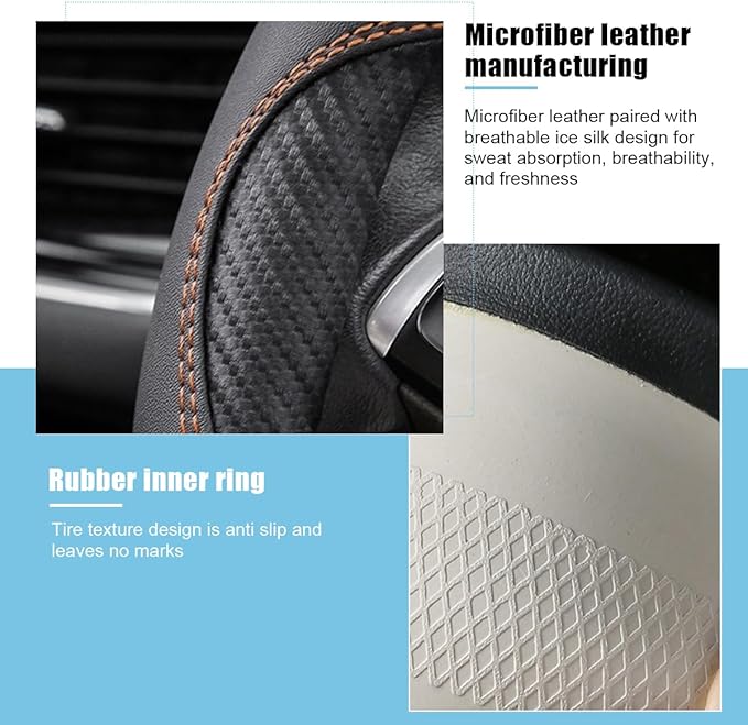 Mandark Car Steering Wheel Cover, 15 Inchs Microfiber Leather Non-Slip Vehicle Steering Wheel Protector, Breathable Auto Interior Protection Accessories, Universal for SUV Sedan Truck (Black/Orange)