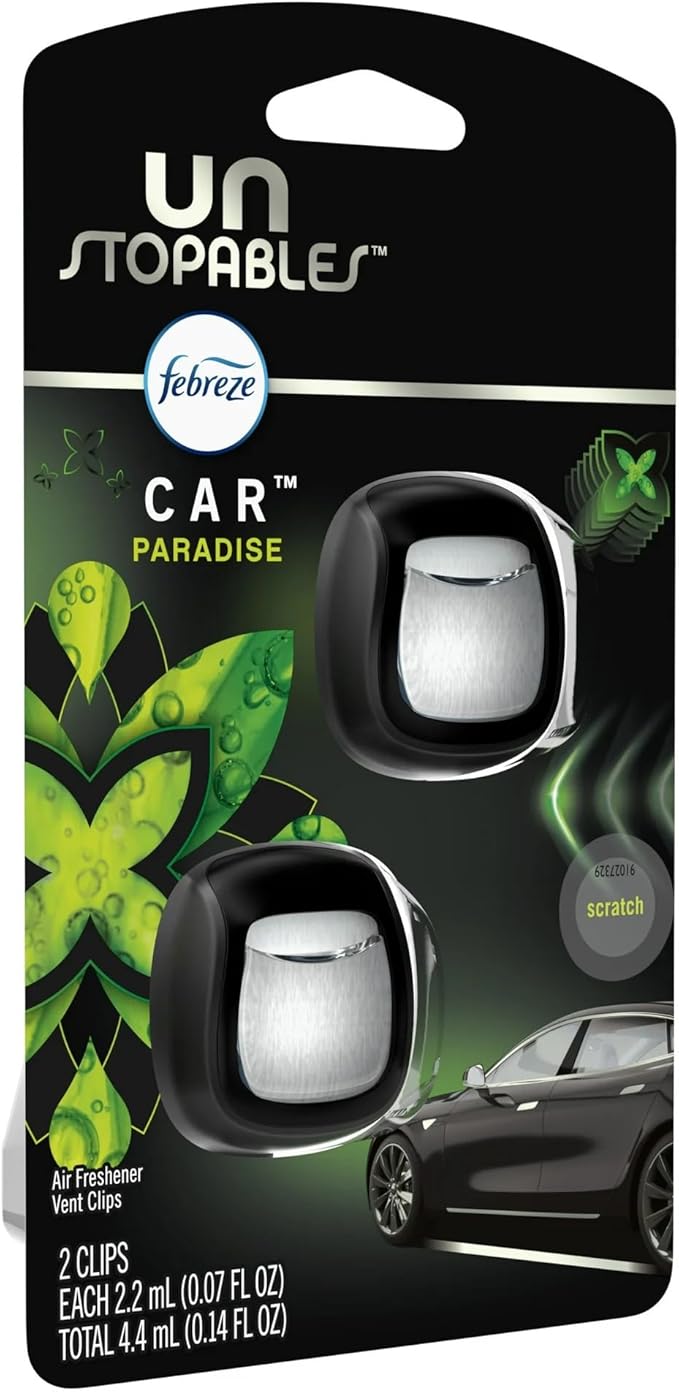 Febreze Vent Clip Car Air Freshener, Odor Eliminator, Unstopables Paradise Scent, 2 CLIPS
