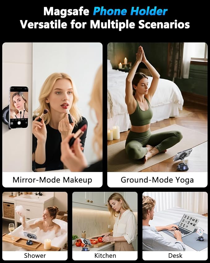 VIPWISE Magnetic Phone Holders for Your Car [89+LBS Suction & 3200gf Magnetic] 360° Adjustable Magsafe Car Phone Mount, Vacuum Suction Cup Car Mount for iPhone 17 Pro Max 16 15 14 13 12 Air Plus