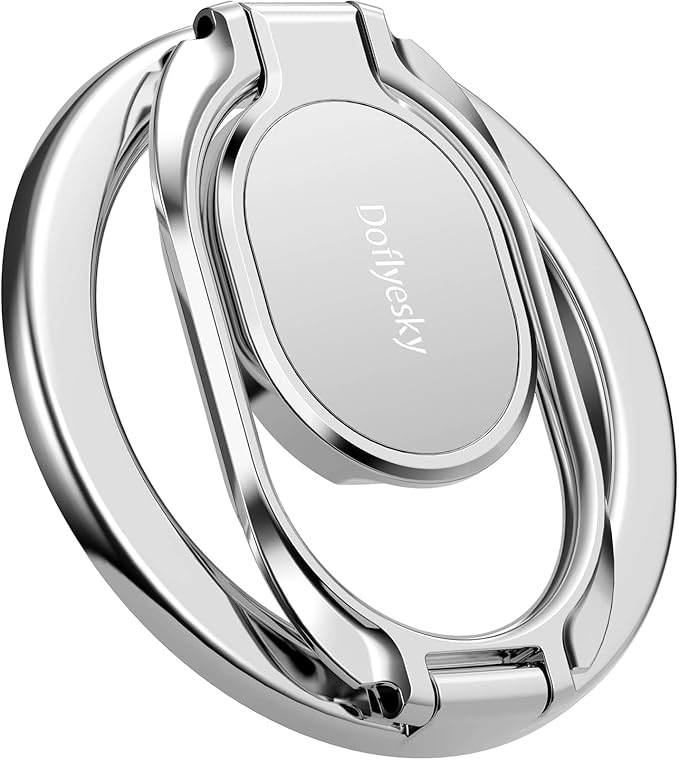 Doflyesky Magnetic Phone Grip Holder Kickstand, Gym Double Adjustable Finger Ring Grip and Stand, Compatible with PopSockets MagSafe Ring Removable for iPhone (Silver)