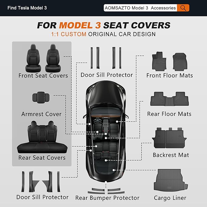 AOMSAZTO Car Seat Cover for Tesla Model 3 2017 2018 2019 2020 2021 2022 2023 Customized Faux Leather Seat Covers - Full Set Wine Red