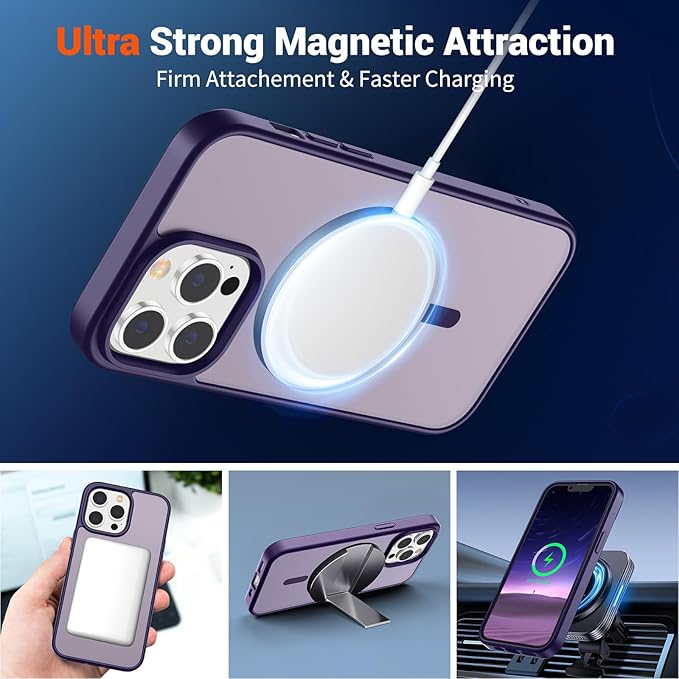 SUPFINE Magnetic for iPhone 13 Pro Max Case (Compatible with MagSafe) (Military Grade Drop Protection) Translucent Matte Shockproof Phone Cover,Dark Purple